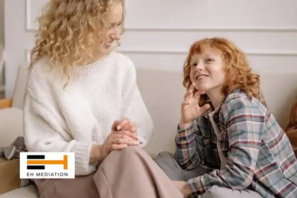 Happy mother and child after sorting child arrangements mediation Stockport