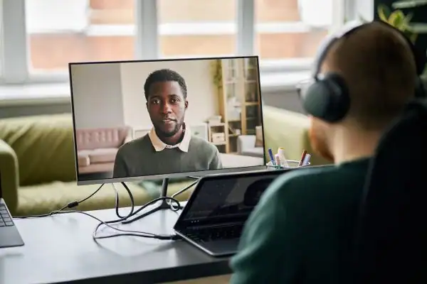 Man attending online mediation Stockport MIAMS session